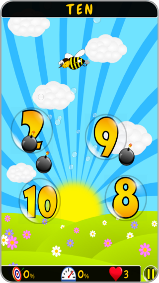 A screenshot from the Learn & Spell English Words app that shows a word matching game with numbers