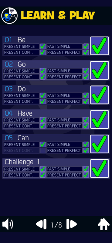 A screenshot showing user progress in the English Verb Smash app